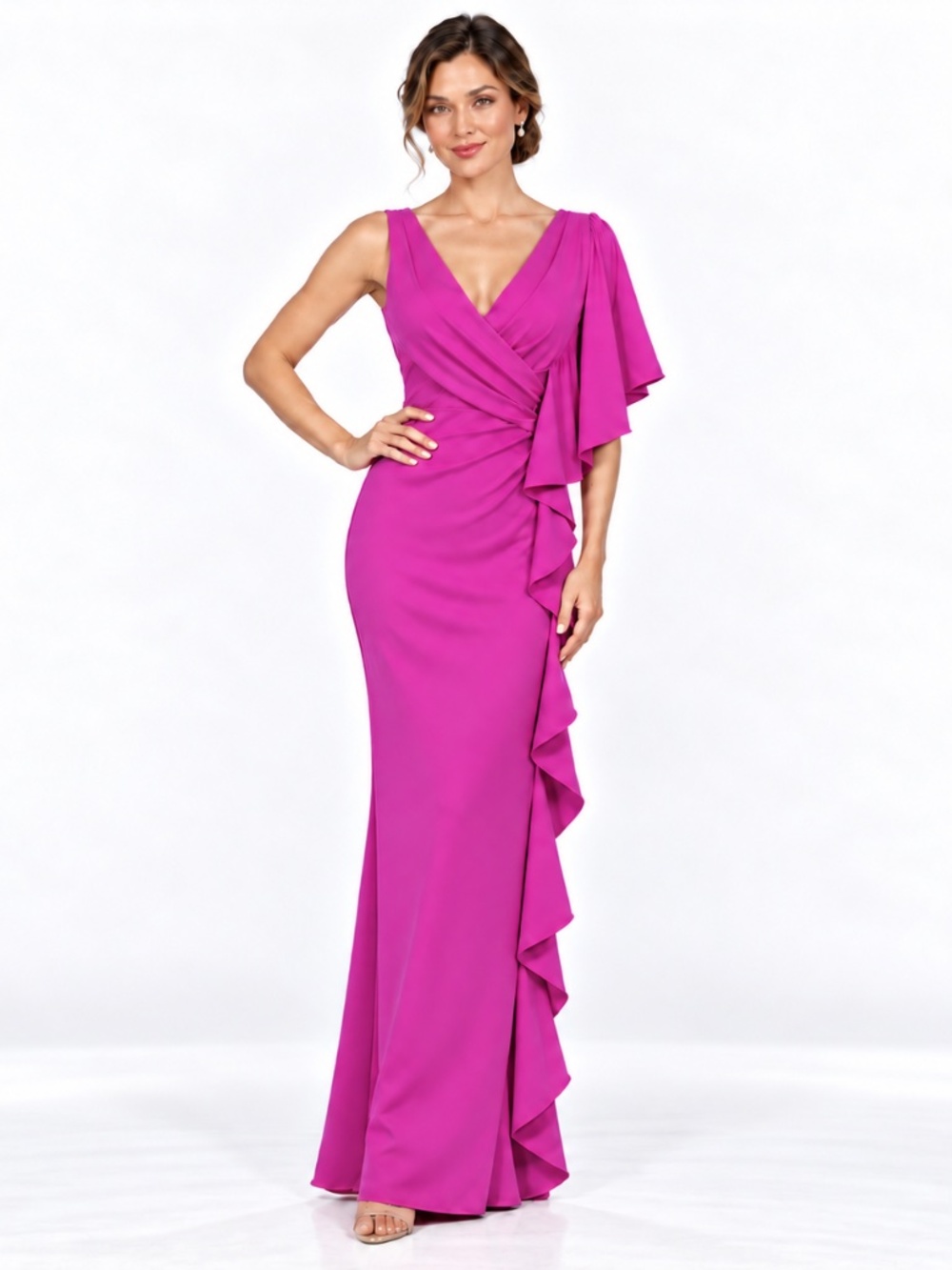 Black Halo Eve - Morwen Asymmetric Ruffle Column Gown